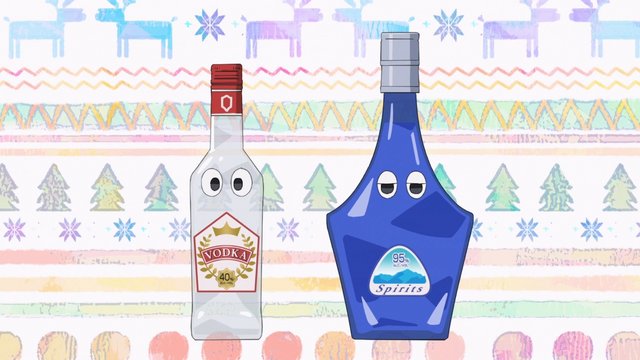 Vodka bottles on display